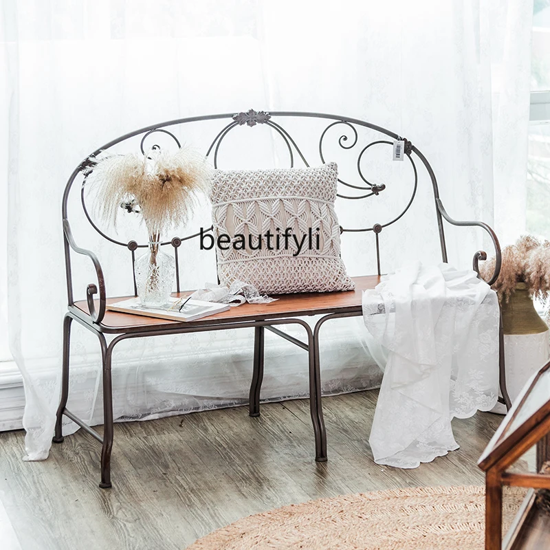 

zqIron Solid Wood Double Backrest Leisure Chair Dining Chair Balcony Garden Shop Chair