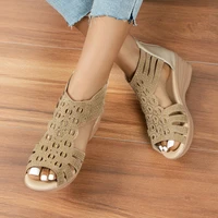 2022 woman sandals women cyrstal comfortable pumps ladies fashion wedges female rome bling hollow out shoes womens zip footwear