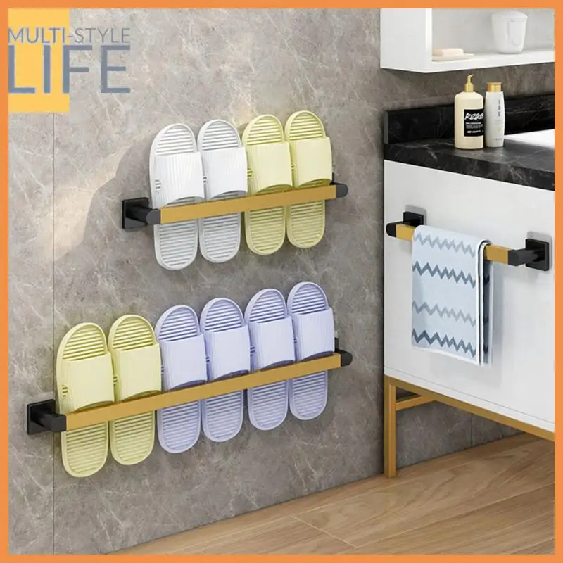 

Wall Mounted Bath Slippers Rack Organizers Slippers Clip Rack Bathroom Storage Convenient Shoe Rack Shelf Shower Shelf