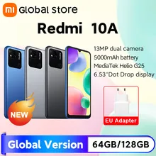 Global Version Xiaomi Redmi 10A Smartphone 32GB/64GB/128GB Octa Core MediaTek Helio G25 13MP 6.53" Dot Drop Display 5000mAh
