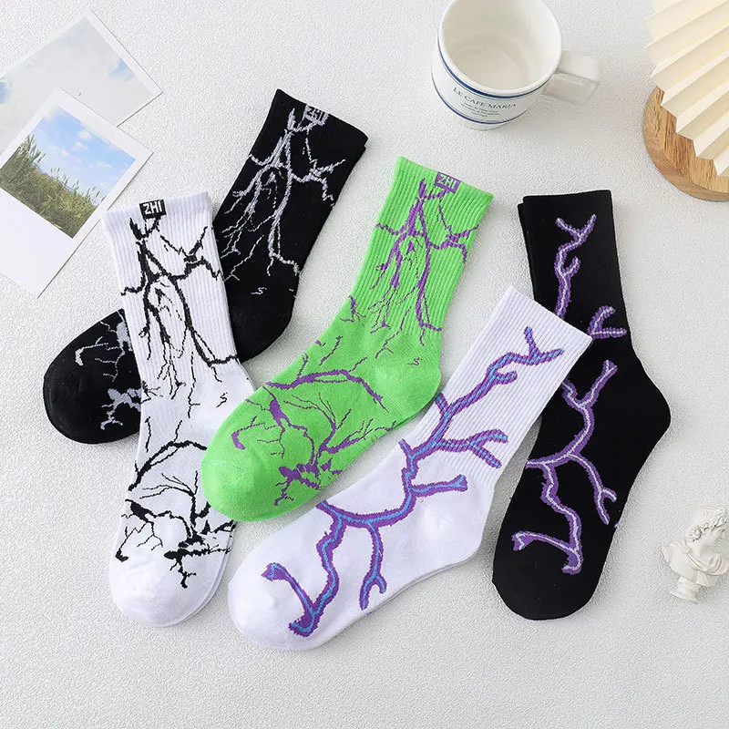 

10PCS=5 pairs Man Socks Fashion Casual Lightning Graffiti Socks Funny Happy Male Breathable Cotton Socks