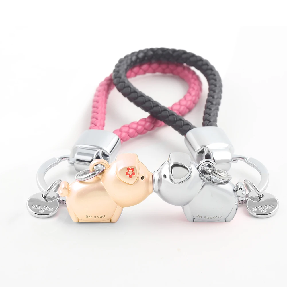 

Milesi 3D kiss pig couple keychain for Lovers Gift Trinket lovely key holder women valentine present car keyring K0192
