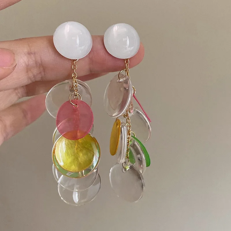 

2022 Candy Color Acrylic Sequined Long Tassel Dangle Earrings
