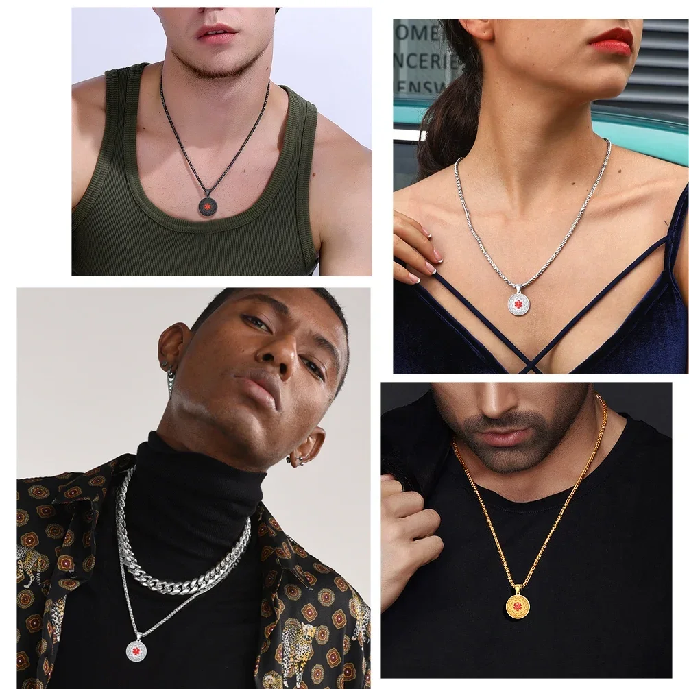 Ожерелье с подвеской из нержавеющей стали для медицинского оповещения мужчин и