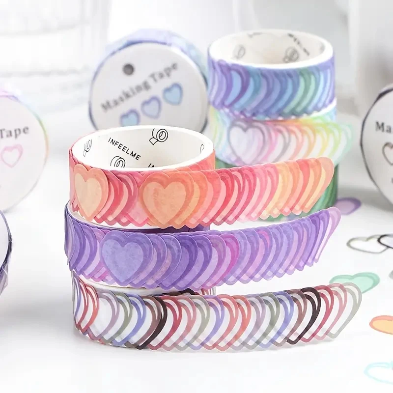 

1 Roll 6 Styles Cute Love Heart Shape Washi Tape Small Fresh DIY Hand Account Scrapbooking Material Stickers Decorate Tape Label