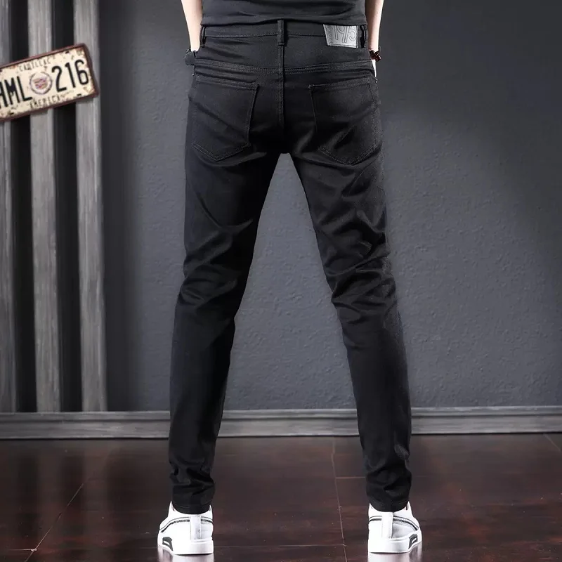Casual Black Jeans Men Slim Fit Pencil Pants Fashion Streetwear Pure Color Denim Trousers CP2178