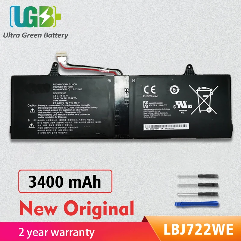 

UGB New Original LBJ722WE Battery For LG 15U340 Series SlidePad 11T54 2ICP3/73/120 1544-7777 7.6V 25.84Wh