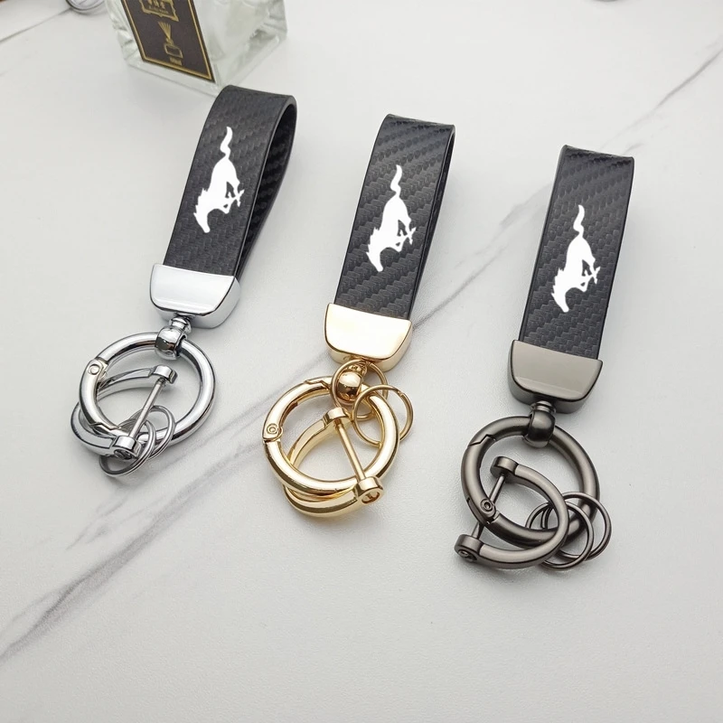 

For Ford Mustang GT SHELBY Car Accessories Luxury Carbon Fiber Car Keychain Creative DIY Keyring Leather Car Keychain Trinket