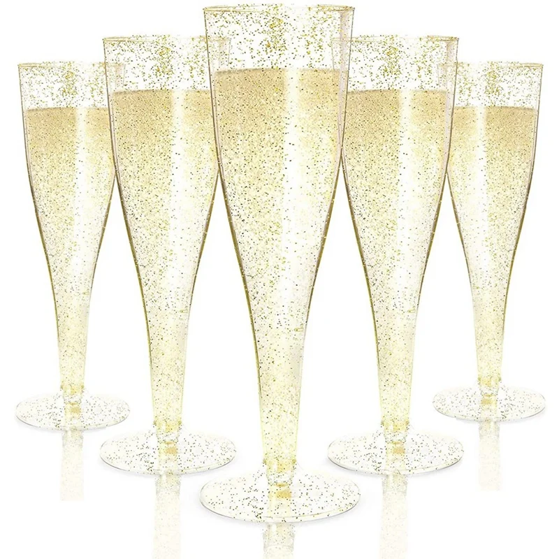 

Plastic Champagne Flutes Wine Glasses Gold Glitter Champagne Glasses For Parties