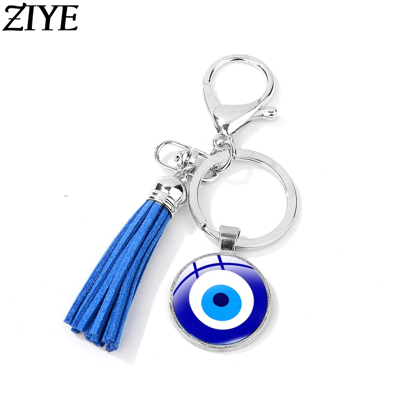 

Evil Eye Tassel Keychains Colorful Tassel Charms Glass Cabochon Pendant Turkey Turkish Evil Eye Lucky Keyrings Women Men Jewelry