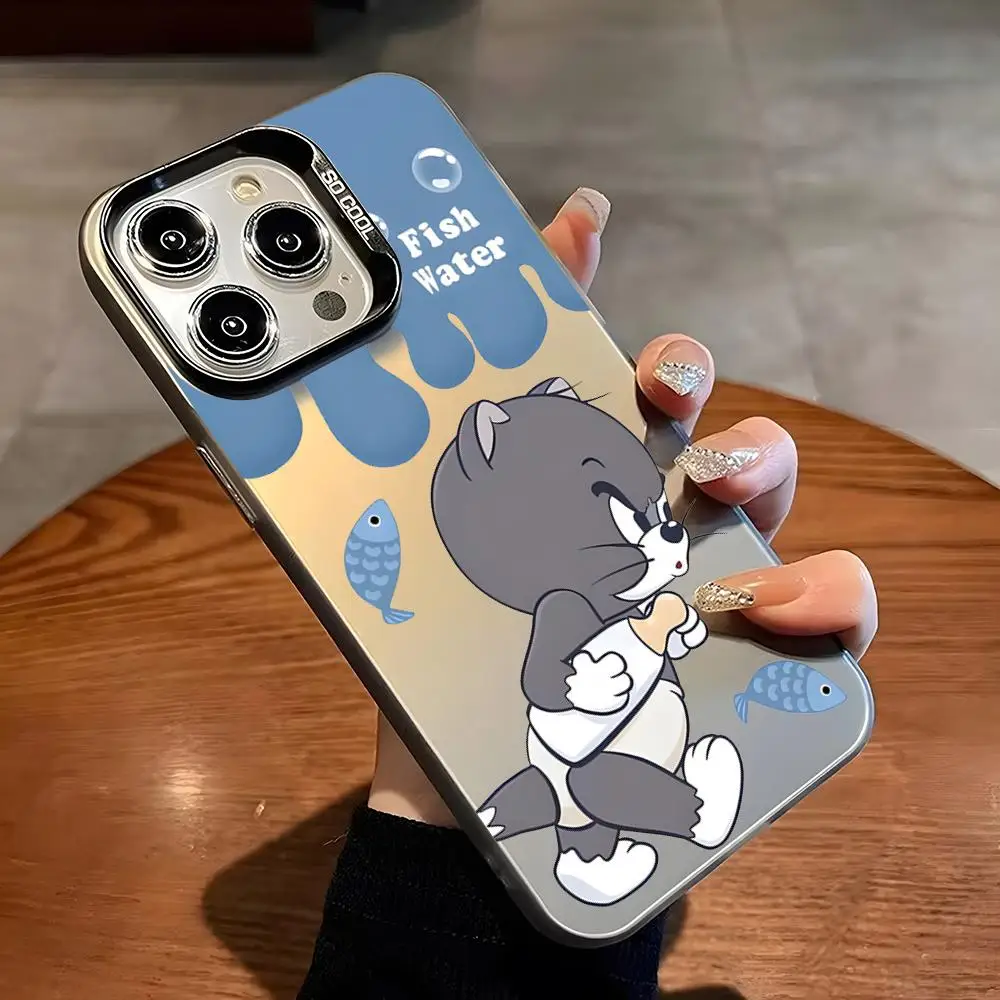 Cute Cartoon TomS JerryS Phone Case for For iPhone 16 Pro Max 15 14 Plus 12 13 X XS XR 11 Fashion Colorful Silver Cover