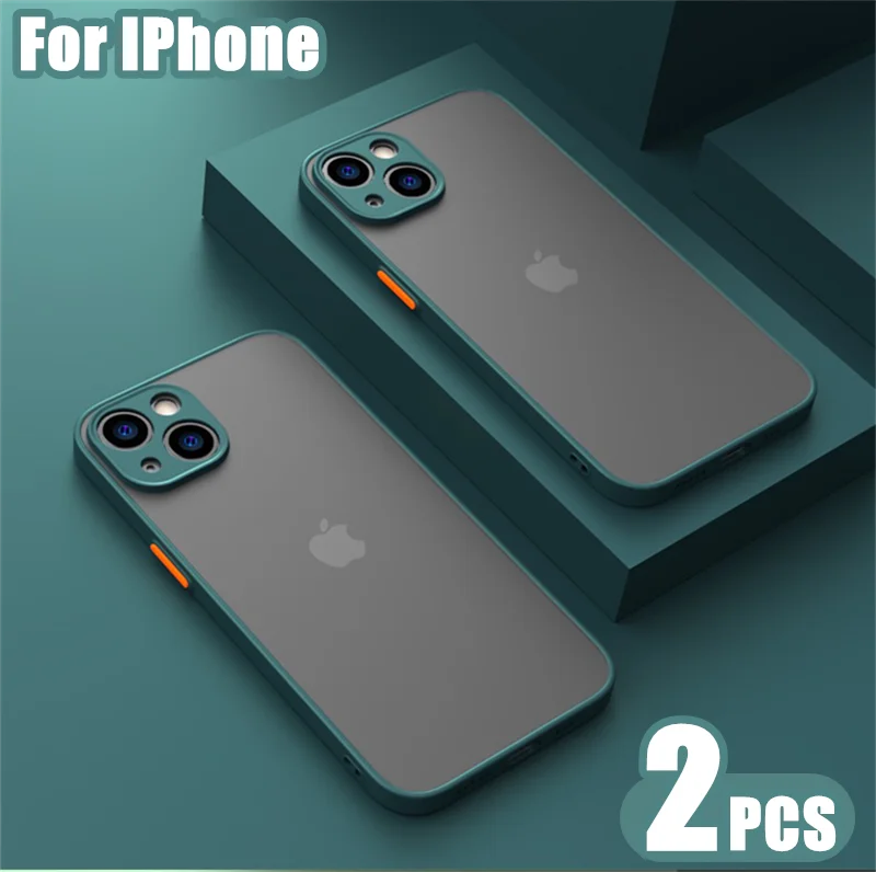 

2PCS For iPhone 14 Pro Max Shockproof Bumper Clear Phone Case For iPhone 13 12 11 Pro Max X XR XS 7 8 14 Plus Silicon Matte Case