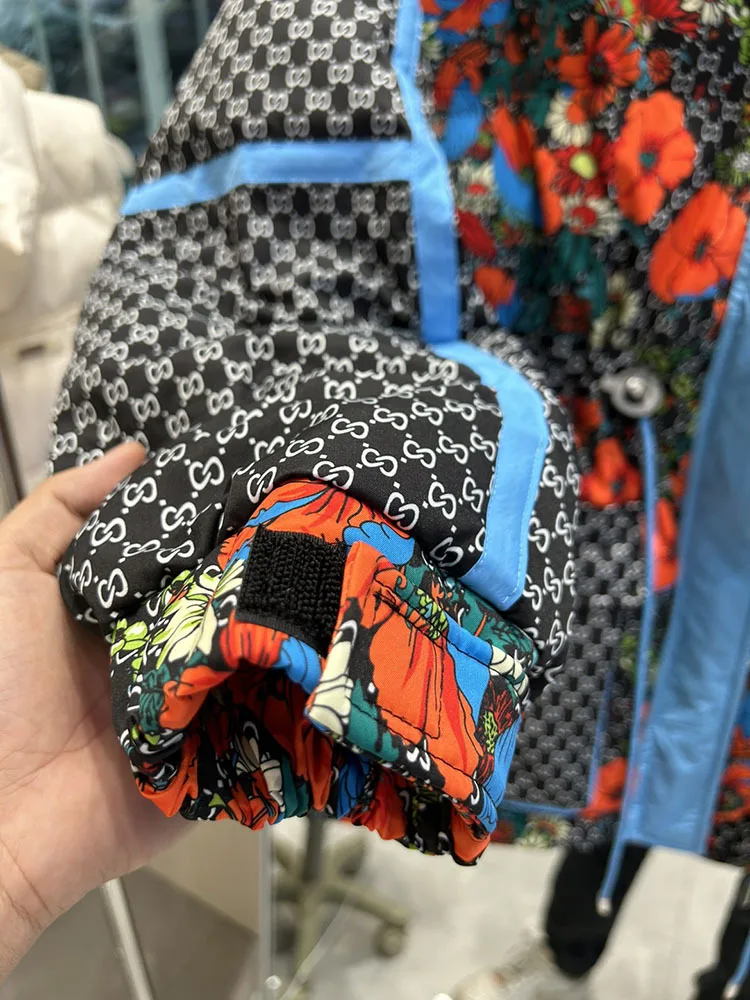 Утепленное зимнее пуховое пальто с цветочным принтом женская одежда свободные