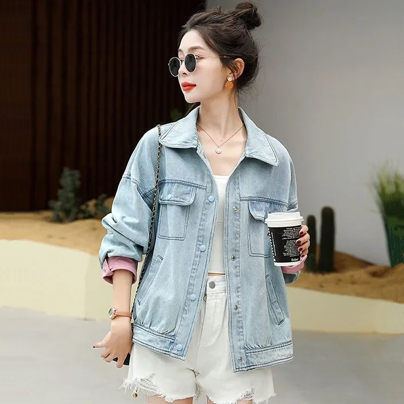 Женская джинсовая куртка Yipn.igacoyou светло-голубая