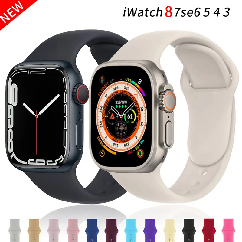 

Ремешок силиконовый для Apple Watch Band 42 мм 45 мм 38 мм 44 мм 40 мм, спортивный резиновый браслет для смарт-часов iWatch series 876se543