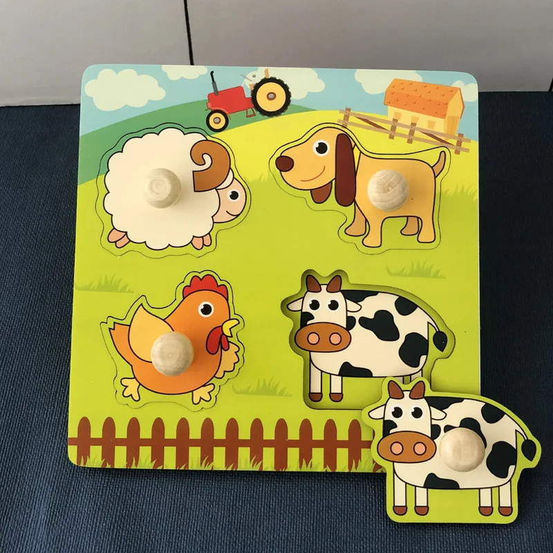 

Kids Hand Grab Board 3D Puzzle Wooden Toys for Children Cartoon Animal Wood Jigsaw Toddler Baby Early Educational Learning Toy