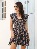 summer dresses woman 2022 floral print v neck butterfly sleeve soft short dresses boho vestido casual elegant party mini robe