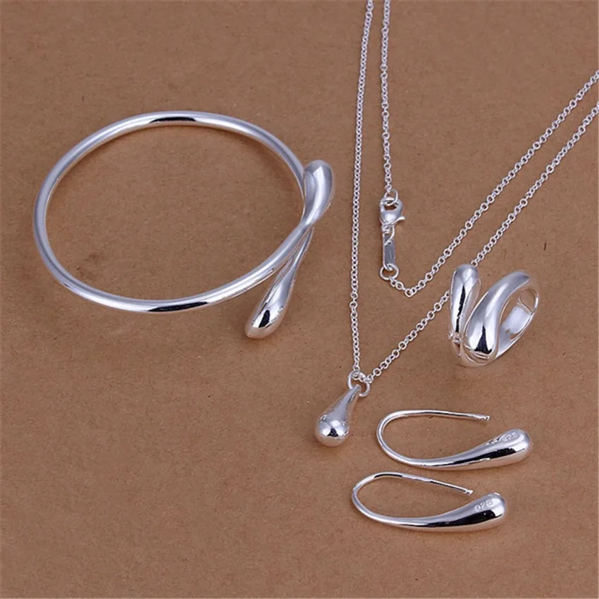 

Hot 925 Sterling Silver Water droplets Pendant bangle Bracelet necklace earrings rings Jewelry sets for women Fashion Party Gift