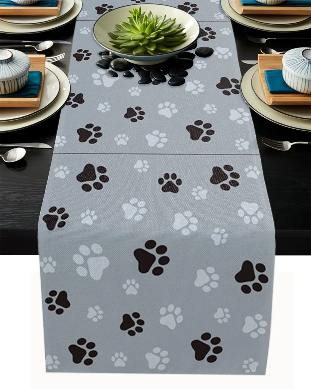 

Dog Paw Black Gray Tablecloth Table Runner Decoration Home Decor Dinner Table Decoration Table Decor