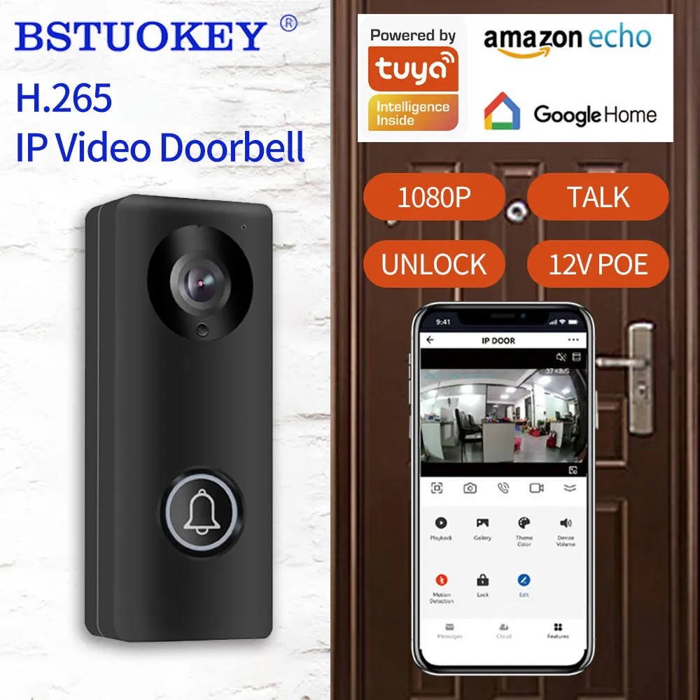 Tuya App 2.4G Wifi Wireless IP HD Video Doorbell Doorphone Apartment Villa Intercom 1080P RFID Unlock Remote Door Lock Module