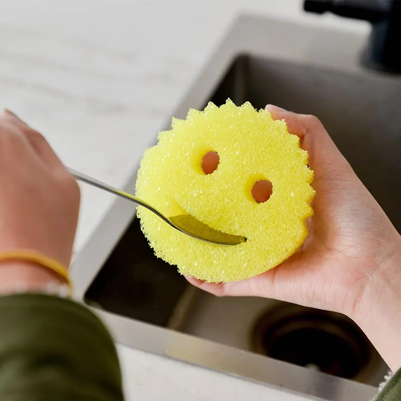 

Smiley Magic Dishwashing Sponge Scouring Oil Absorbing Sponge Scouring Pads Kitchen Bathroom Window Decontamination Sponge