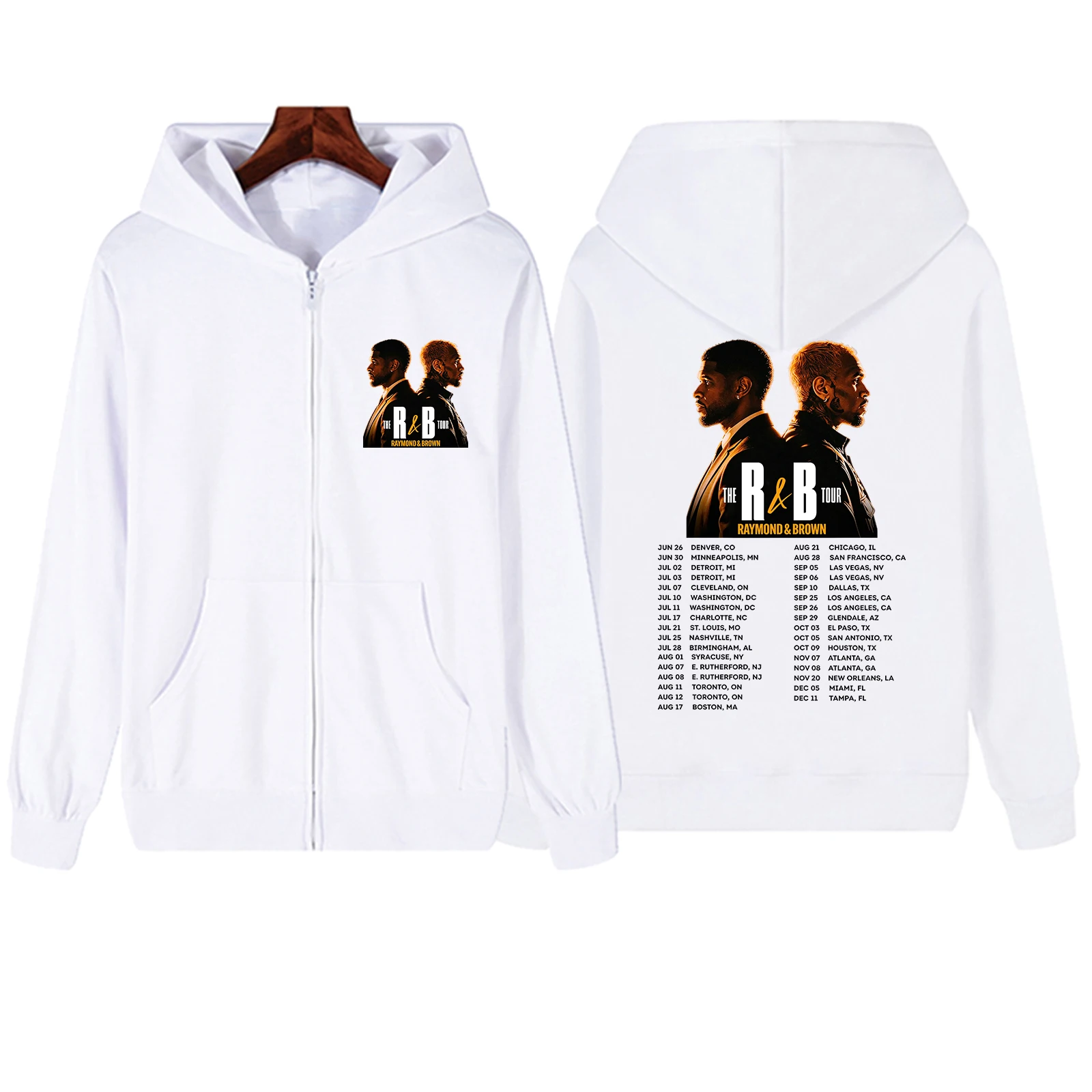 Фото Худи на молнии Usher Chris Brown The R&B Tour 2026, повседневная толстовка оверсайз, уличная одежда унисекс, хип-хоп куртка с капюшоном на молнии №3