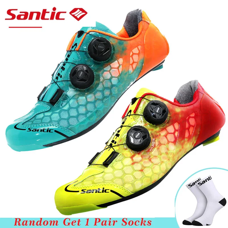 

Santic Mens Cycling Shoes Carbon Fiber Sole PRO MTB Road Bike Bicycle Shoes Self-locking Sneaker Ultralight Breathable Equipment