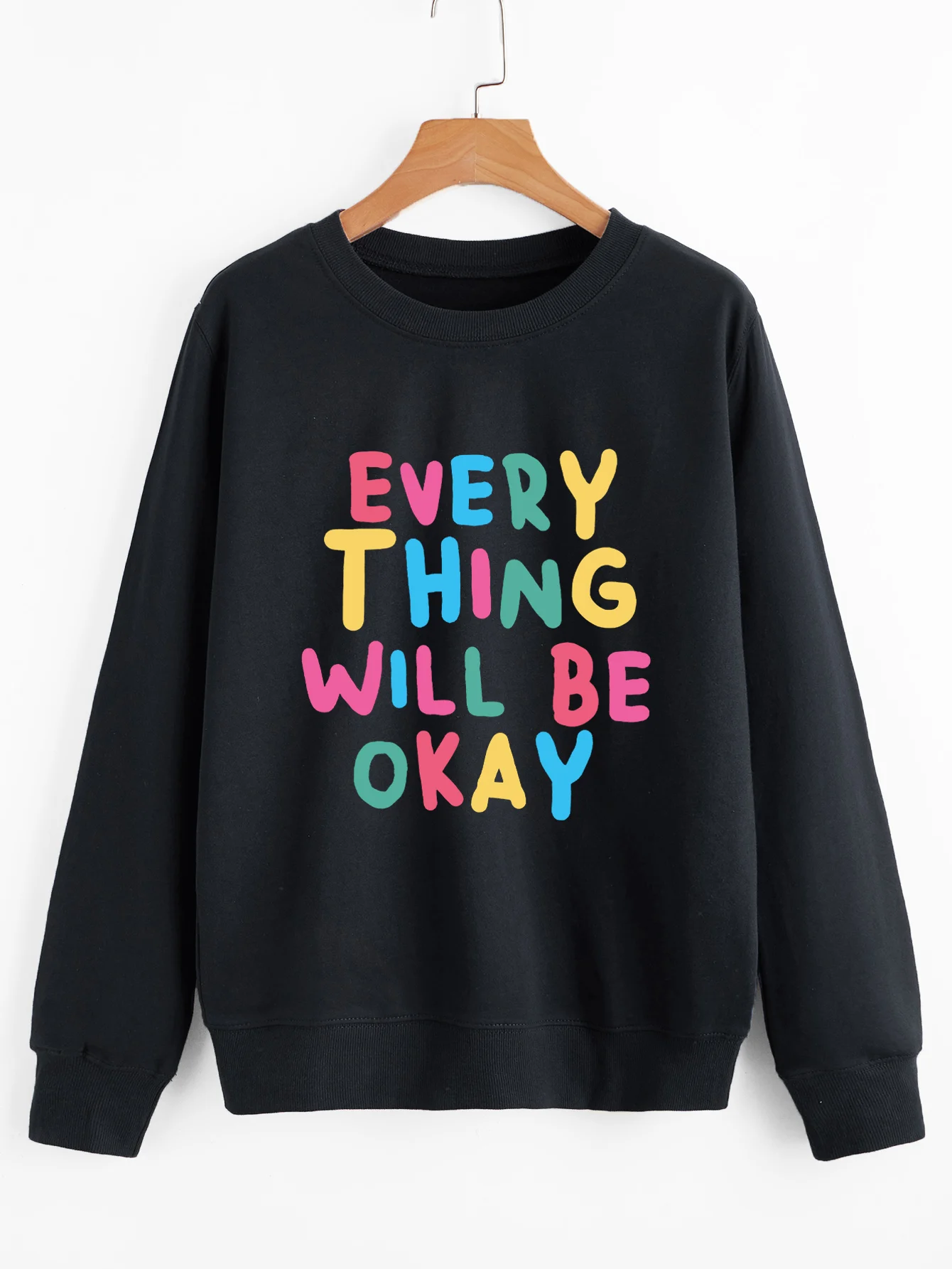 

Women EVERTHING WILL BE OKAY Letters Print Sweatshirts Trendy Positive Sayings Pullover Fashion Hoodies Casual Vintage Tops