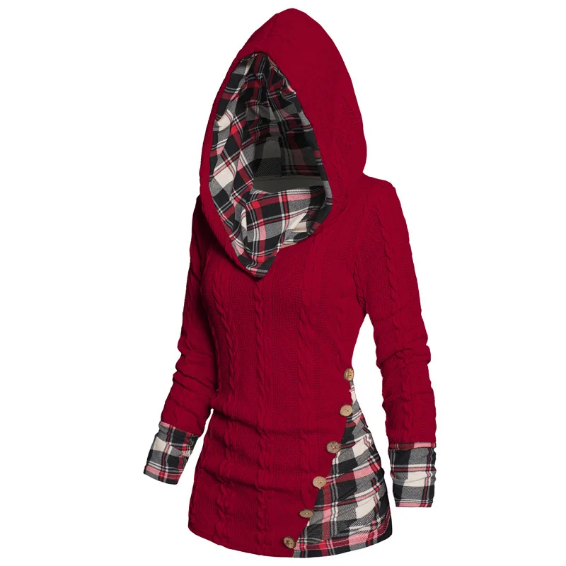 

Casual Women die Pullovers Long Sleeve Twisted Cable Knit Tops Plaid Print ded Sweater For Spring Winter