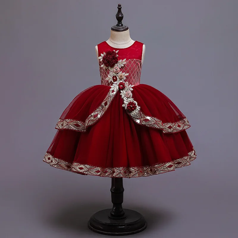 

2021 Girl Dress Christmas Princess Girls Kids dress Tutus Tiers Mesh Wedding Dress Performing Dress Easter Holiday Wear