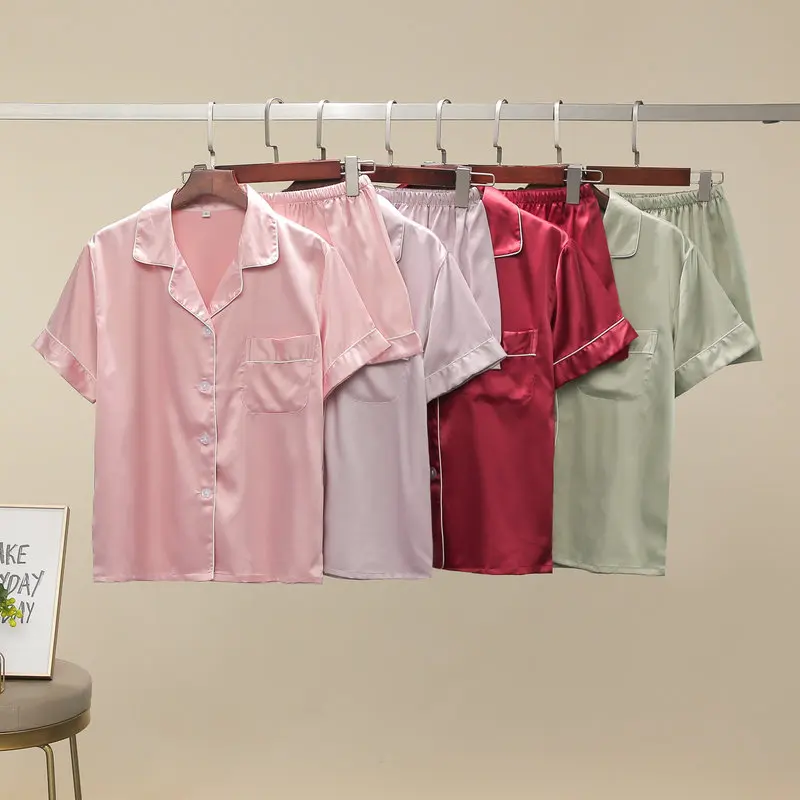 Custom Pajamas For Women Summer Short Pajamas With Shorts Matte Satin Pyjamas  Silky Polyester Birthday Sleepwear For Lady