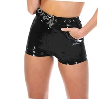 woman female latex shorts with belt attached pocket unique rubber latex underwear pants costumes