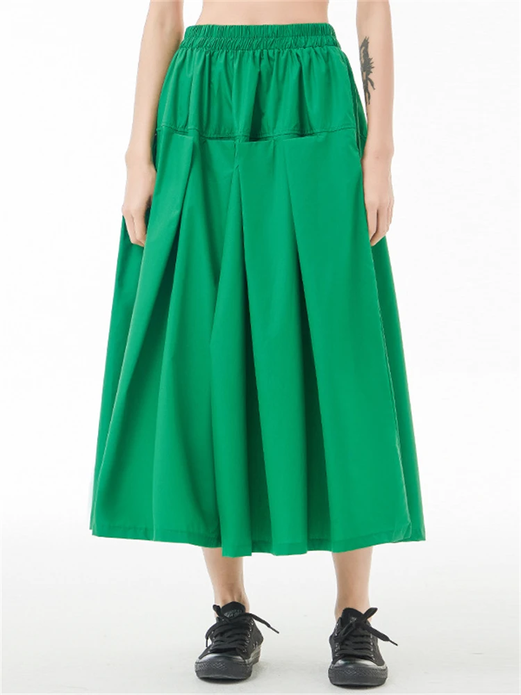 

Japanese Solid Color Spliced Folding A-line Skirt Women 2022 Summer Streetwear Chic Loose Casual High Waist Long Skirts 5312