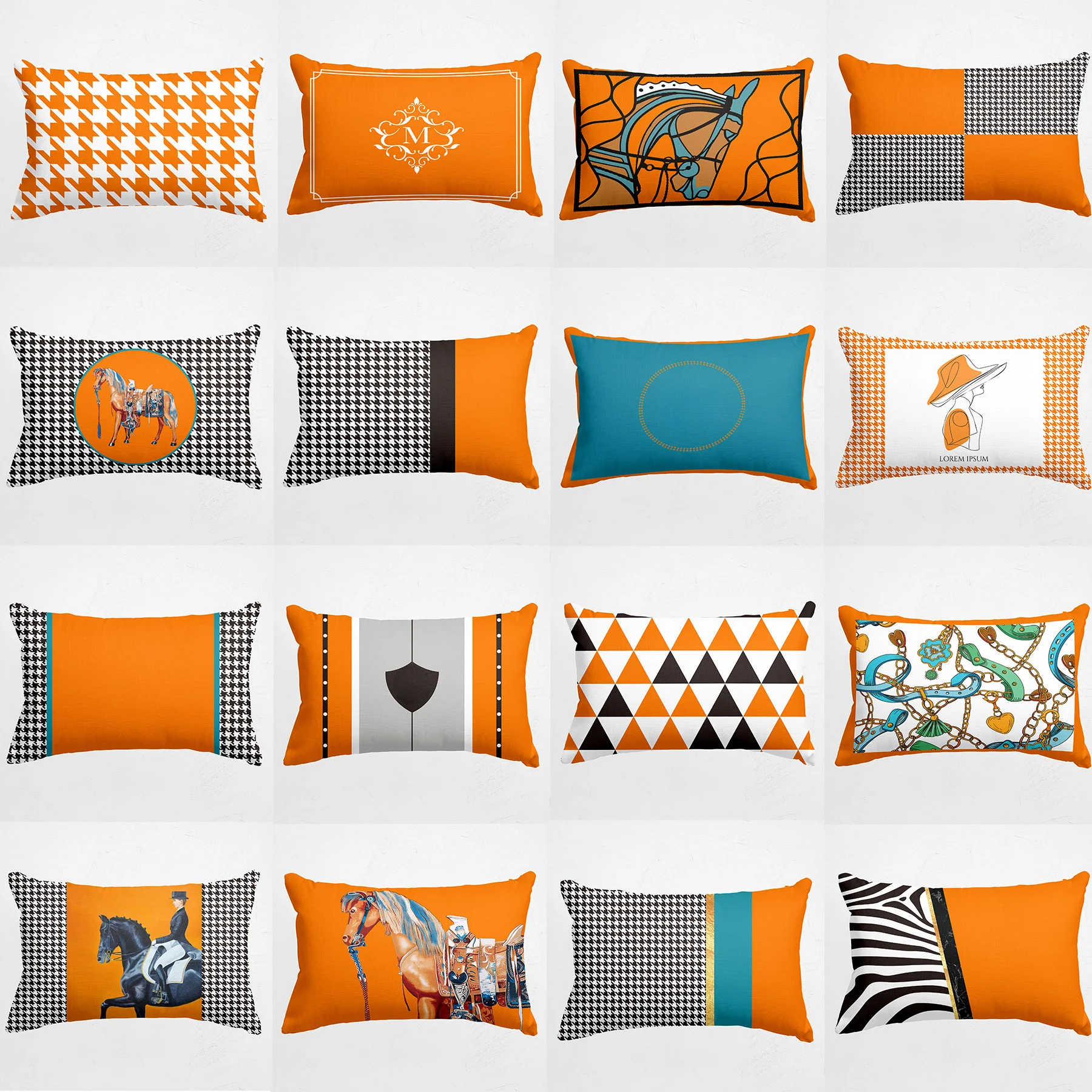 Nordic orange luxury sofa pillow simple orange red geometric cushion orange modern American waist back cover