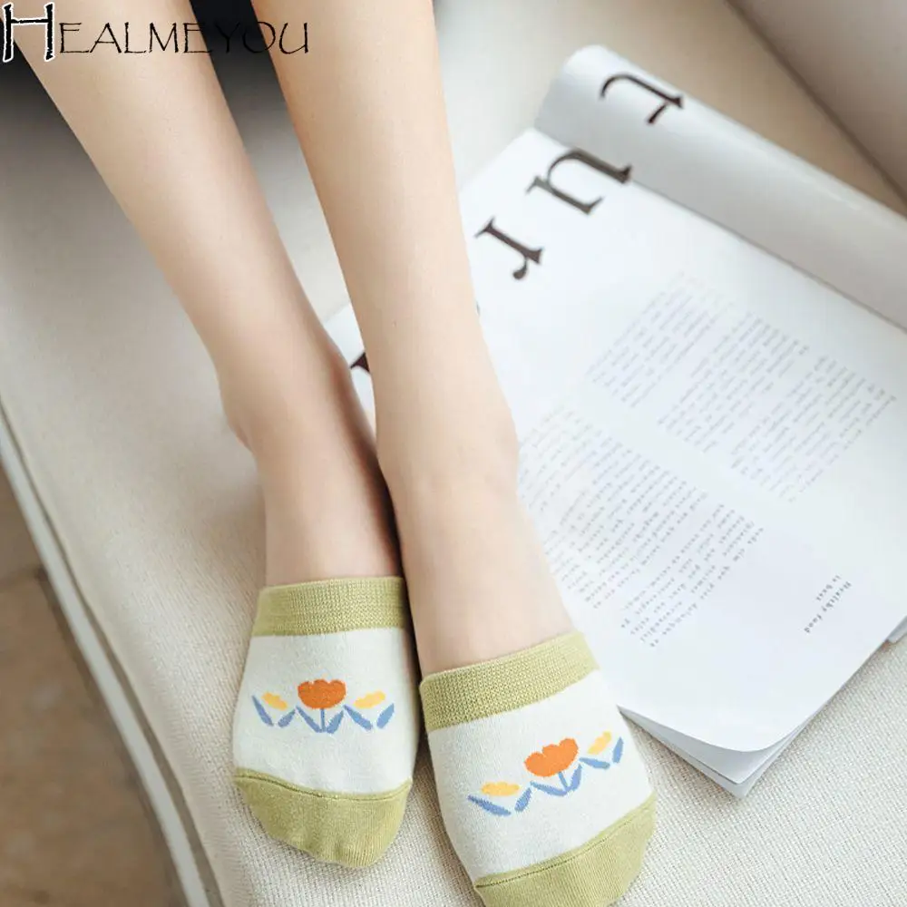 

Летние женские носки с японским милым невидимым медведем, цветами из мультфильма, носки в Корейском стиле, хлопковые носки до половины ладони