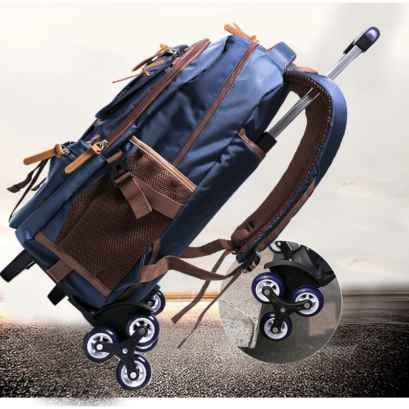 With 2/6 Wheels Stairs Book Bag Grades 4-9 Kids Trolley Schoolbag  boys girls Backpack waterproof Removable Children School Bags