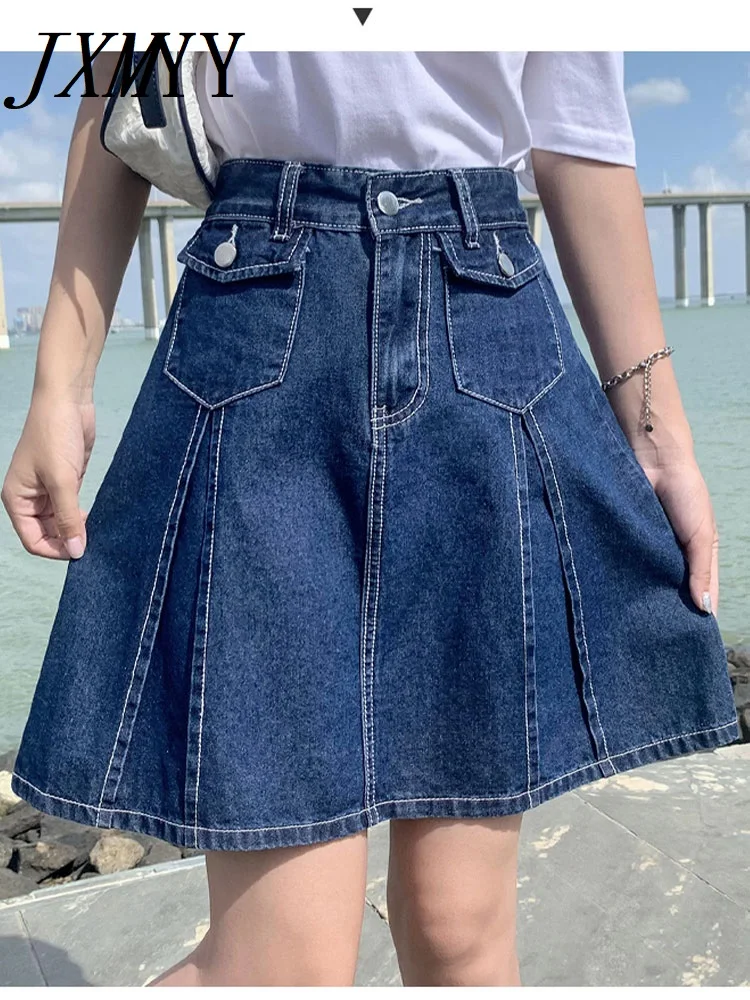 

JXMYY новые женские джинсовые шорты с широкими штанинами и высокой талией синие до колена повседневные женские свободные джинсы винтажные женские шорты-бермуды