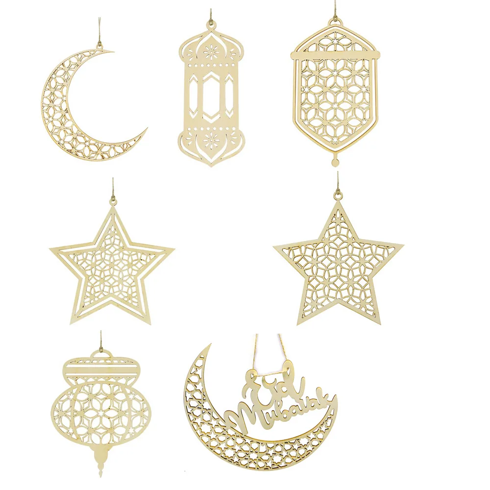 

Eid Mubarak Decor Wooden Craft Hanging Pendant Ornament Ramadan Kareem Decoration For Home Islam Muslim Festival Party Supplies