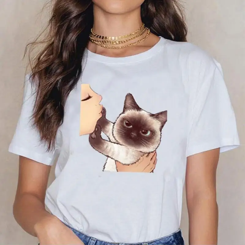 

Fashion Cat Animal Cartoon Print T Shirt Women Tops Hipster Casual T-shirt Summer Short Sleeve Harajuku Shirt Tee Shirt Femme