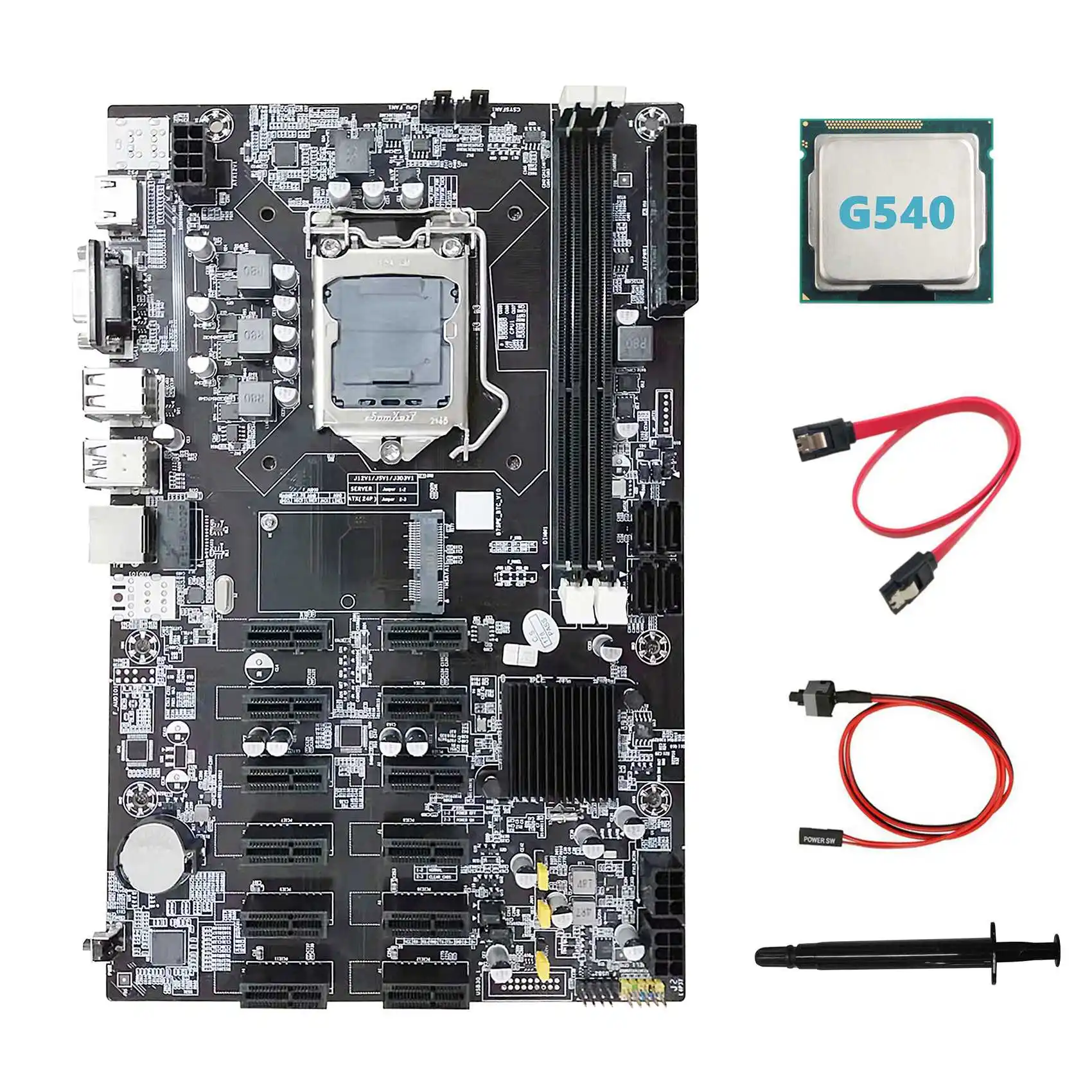 

B75 ETH Mining Motherboard 12 PCIE+G540 CPU+SATA Cable+Switch Cable+Thermal Grease LGA1155 B75 BTC Miner Motherboard