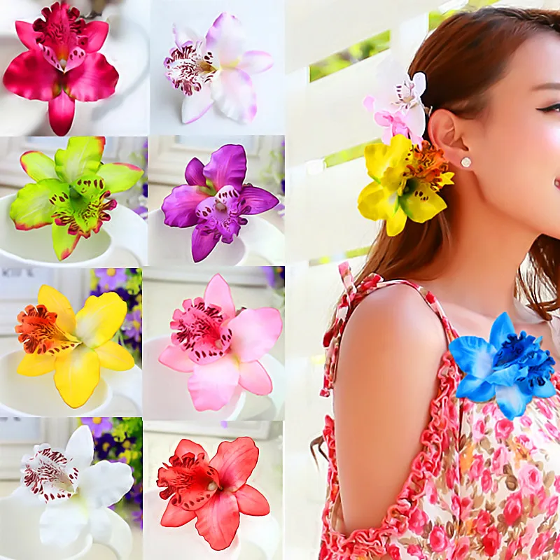 

Women Chic Flowers Hair Clips Gift Sand Beach Colorful Handmade Fashion Butterfly Orchid Vacation Hair Accessories