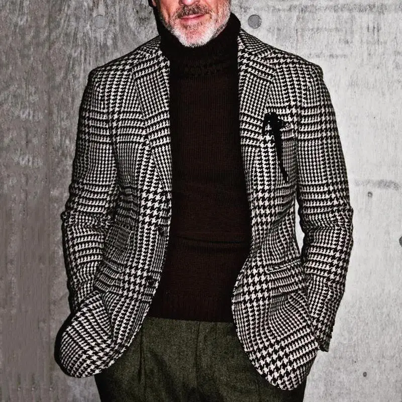 

Осенне-зимний приталенный клетчатый деловой костюм, мужской Британский деловой джентльмен, универсальный элегантный однобортный повседневный мужской жакет в стиле ретро