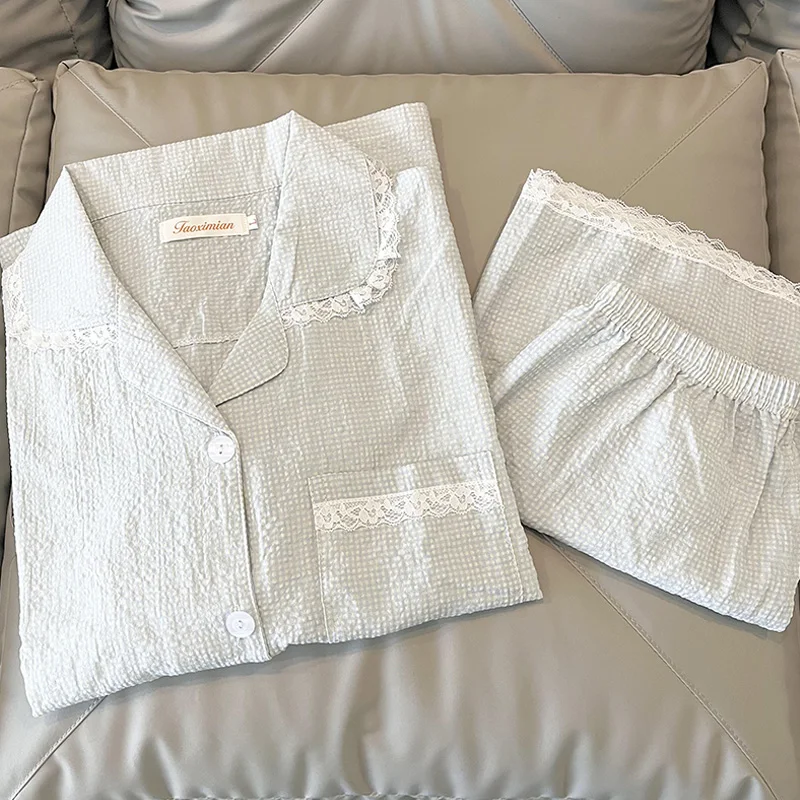 

Пижама женская летняя из хлопка и льна с короткими рукавами