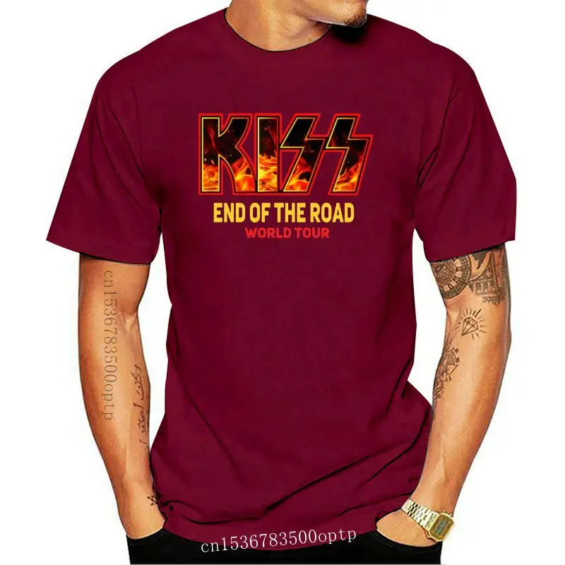 

Kiss Band-Camiseta de final de la carretera para hombre, camisa de manga corta de algodón con cuello redondo, Vintage, gira mund