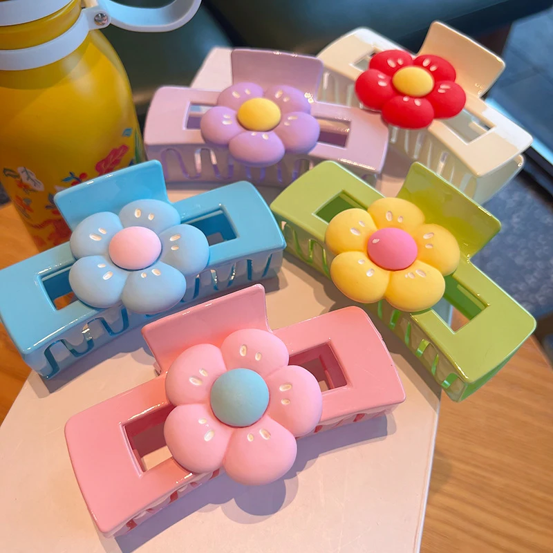 

1Pcs Candy Colored Flower Hair Clip Shark Clip Back Of The Head Clip Hair Accessories Sweet Girl Hair Hairpins Five Colors