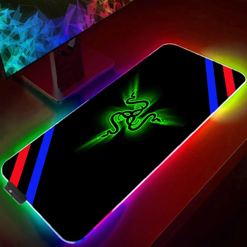 Red blue Razer Gamer Mouse Pad Pc Accessories Gaming Mousepad Rgb Deskmat Desk Protector Keyboard Mat Backlight Mause Carpet