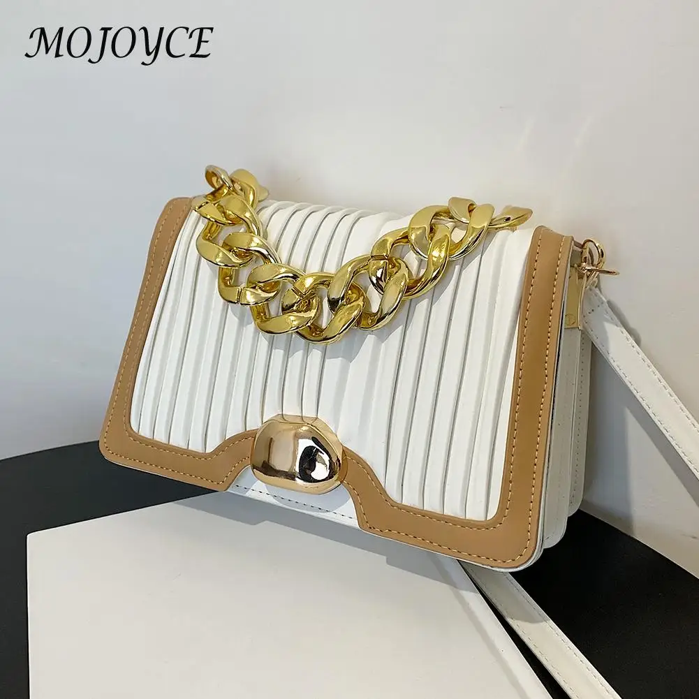 

Женская сумка из искусственной кожи с металлической толстой цепочкой, Женская Повседневная сумка-мессенджер с клапаном, Женская Изысканна...