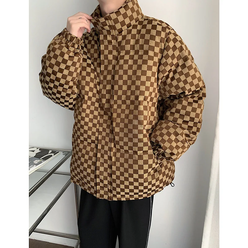 Winter Jacket Men Warm Fashion Casual Thickened Down Jacket Men Korean Loose Thick Plaid Short Coat Mens Parker Clothes M-2XL