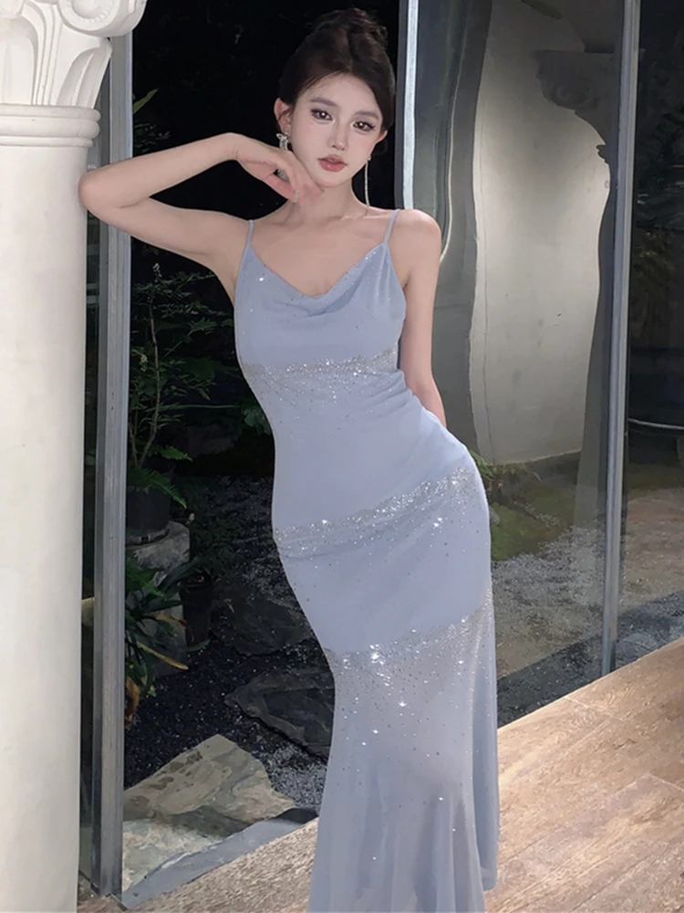 

Летнее модное платье на тонких бретельках, сексуальное Вечерние Платье, женское элегантное цельнокроеное вечернее платье