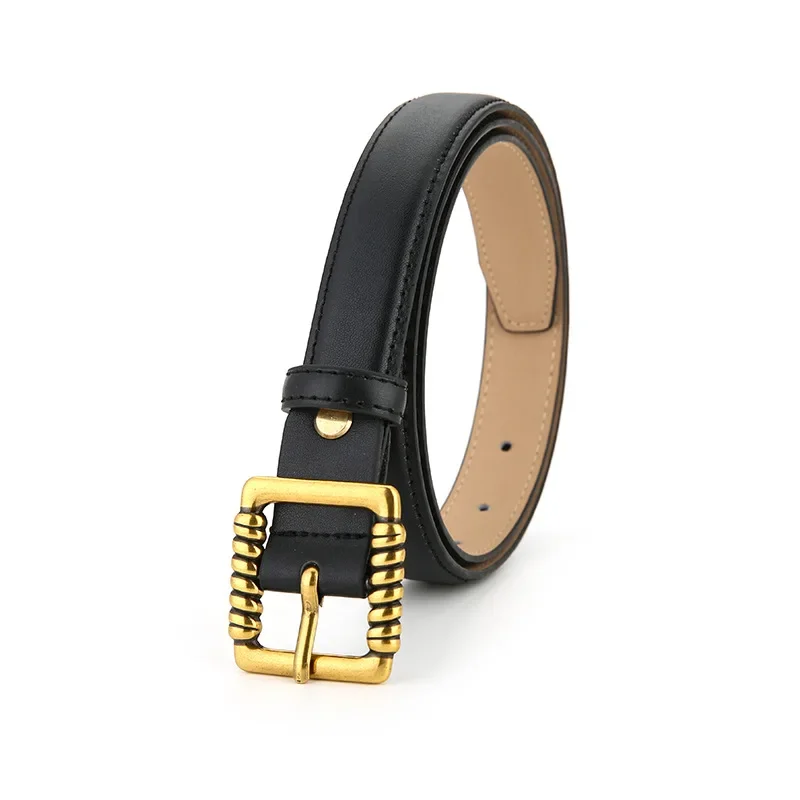 Женский ремень из воловьей кожи с квадратной пряжкой